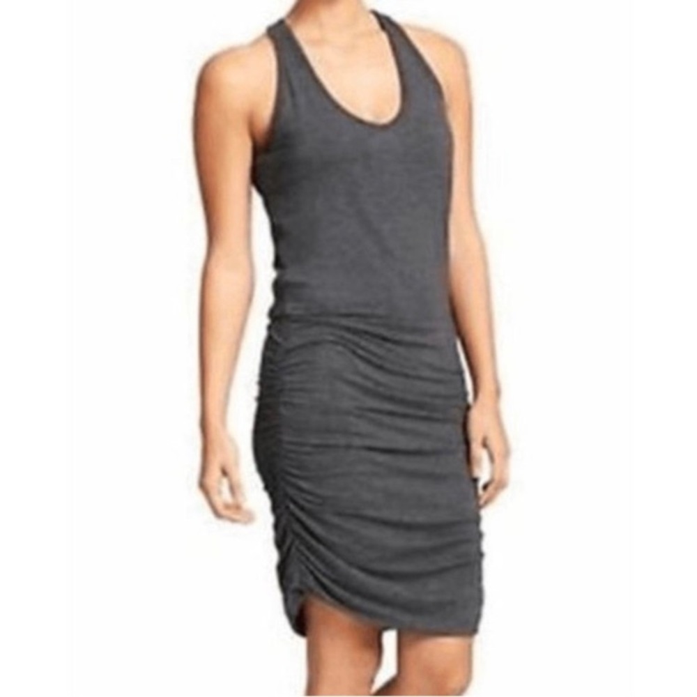 *Athleta Heather Gray Racerback XX-Small Ruched Midi Dress #LB
